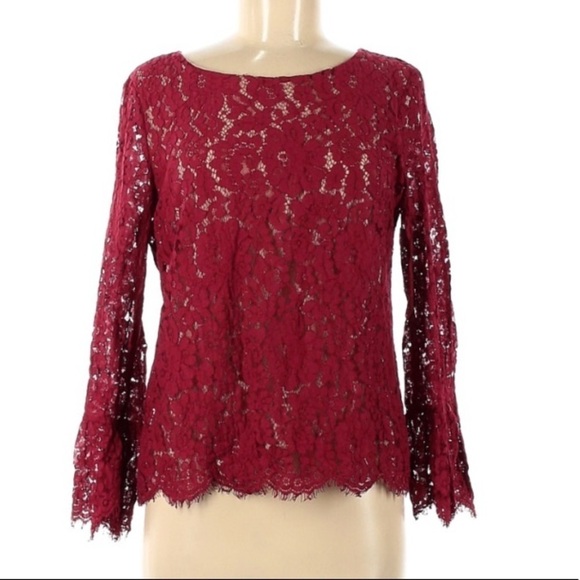 Rose + Olive romantic red lace long sleeve blouse women’s medium top medium - Picture 1 of 6